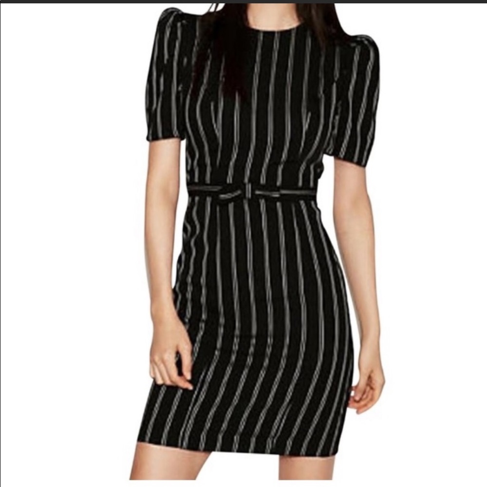 Express striped puff sleeve sheath dress